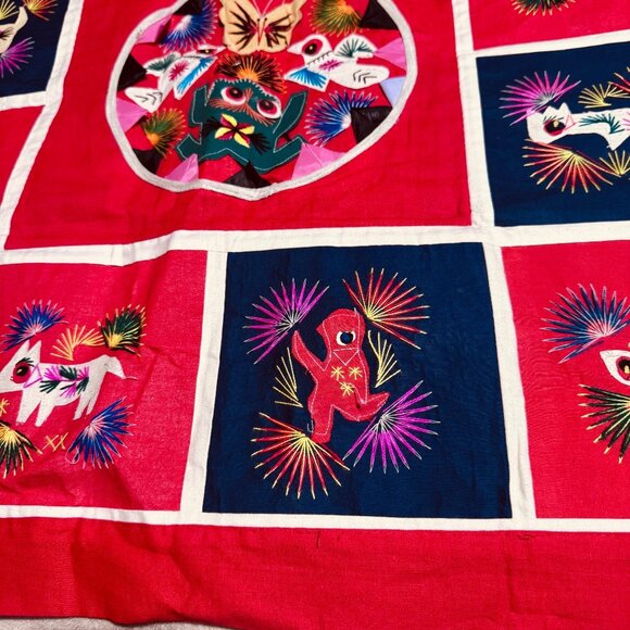 Vtg Bai Jia Bei Chinese Quilt Tapestry One Hundred Families Double Sided Hanging - Picture 4 of 11